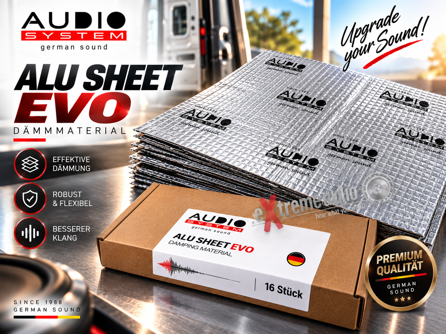 Audio System ALU SHEET EVO 16 Stück 25x25cm = 1m² Dämm-Set Dämmmaterial Alubutyl