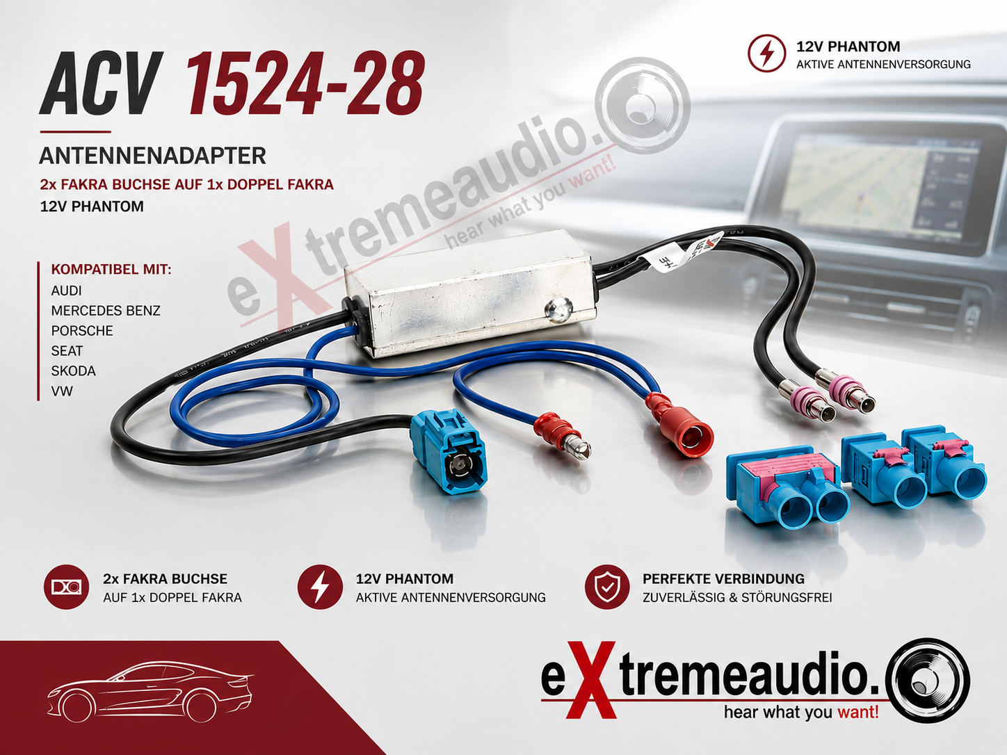 ACV 1524-28 Antenna adapter 1x Fakra > 2x FAKRA jack / 1x double Fakra