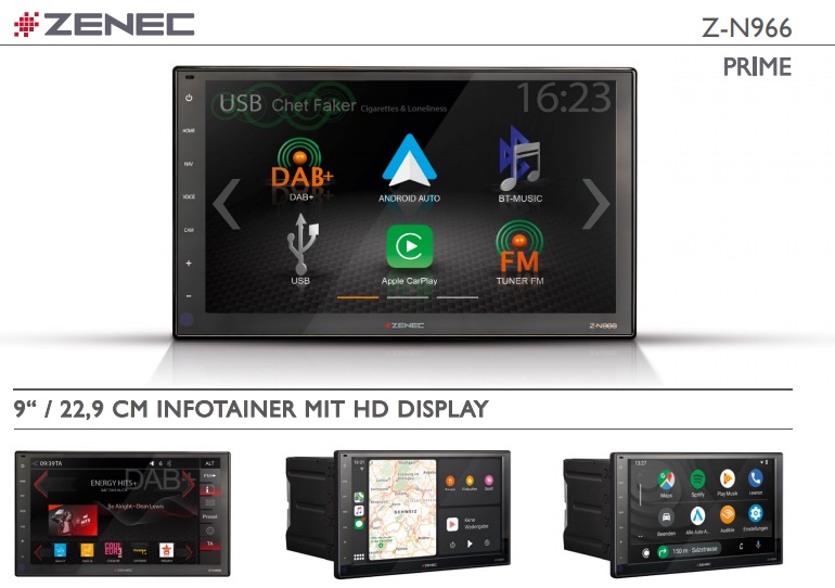 B-Ware ZENEC Z-N966 Prime 2-DIN Infotainer mit 9" HD Display Autoradio Navigation