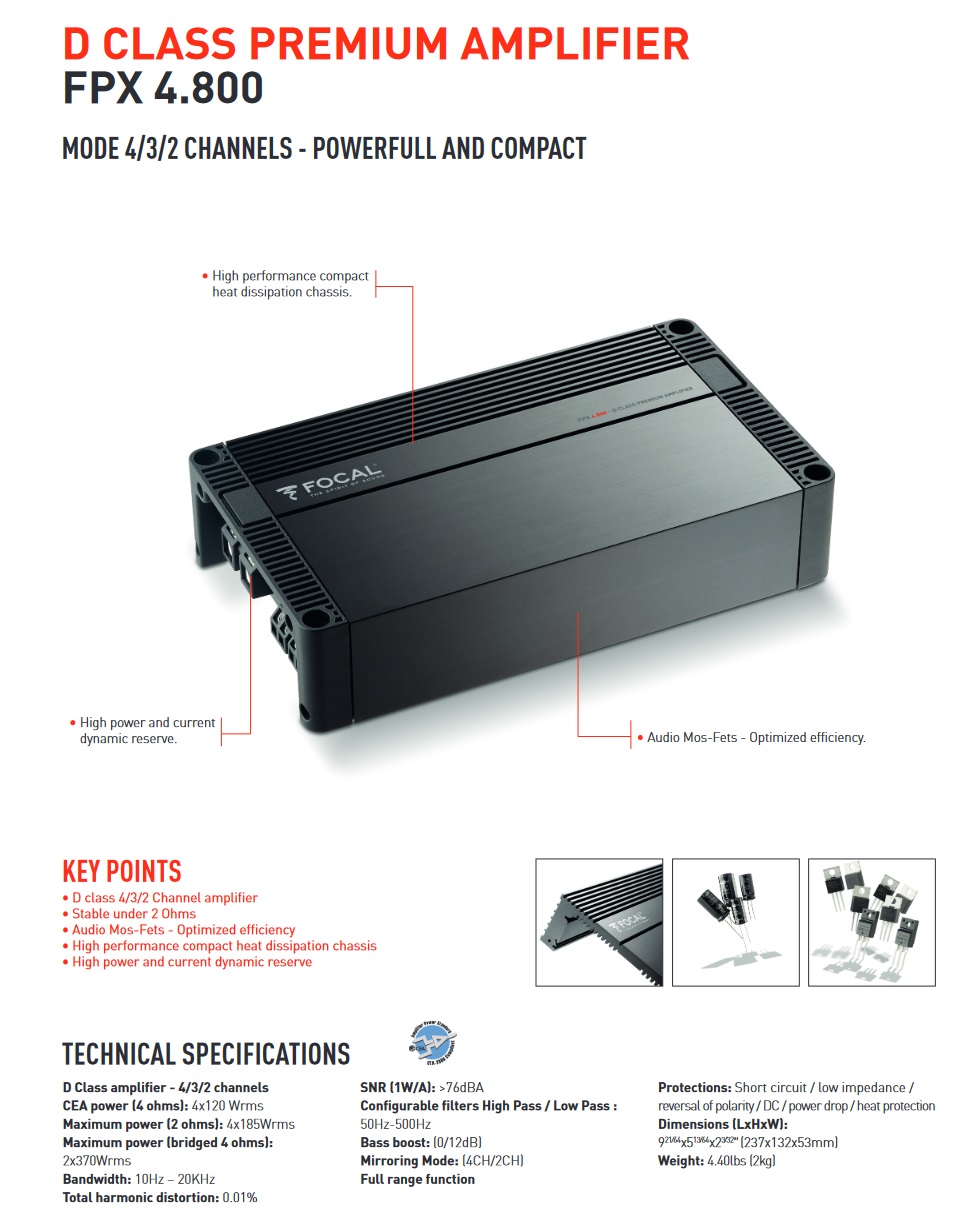 Focal FPX4.800 4-Kanal Class-D Verstärker 740 Watt RMS FPX-Serie Class D