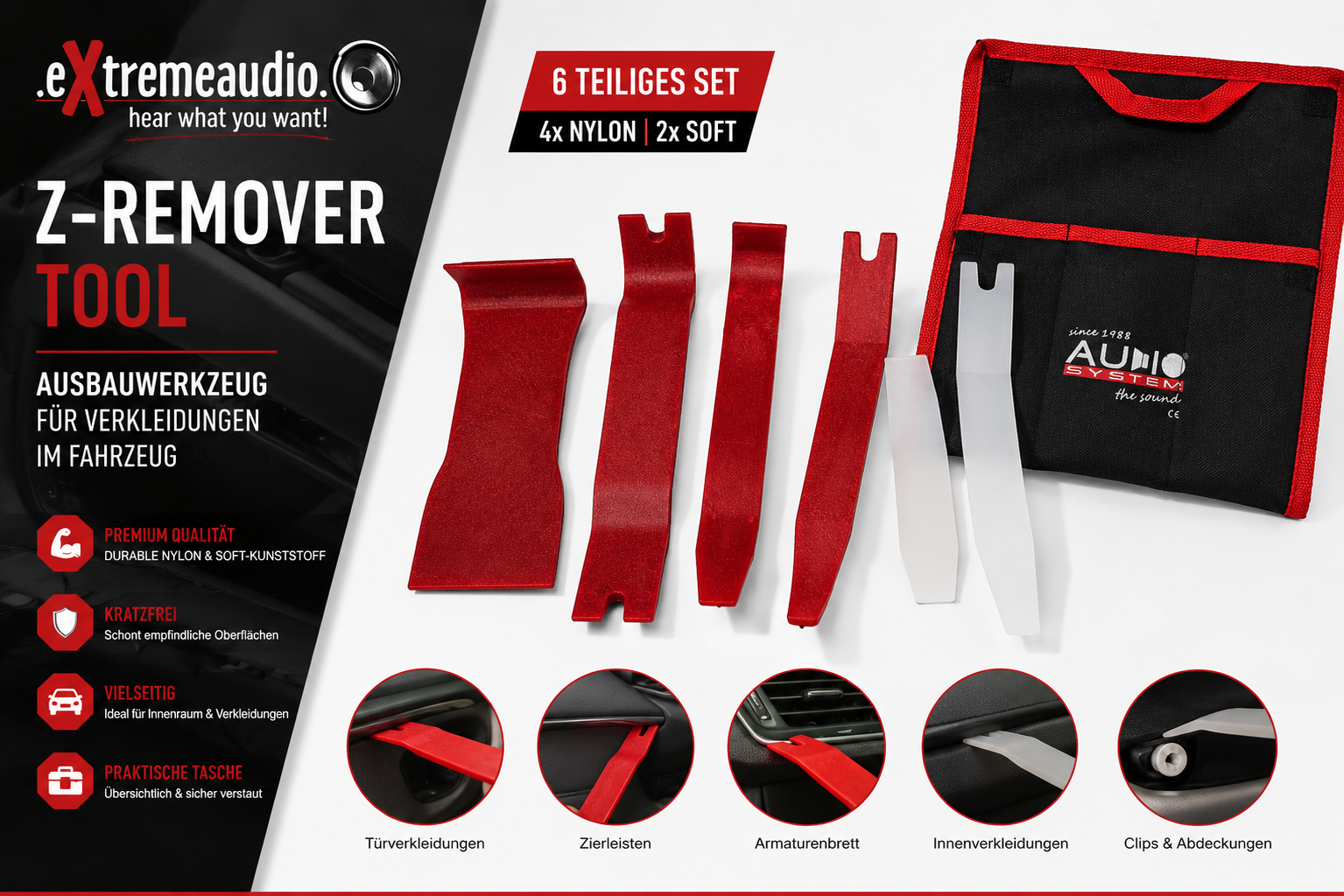 Audio System Z-Remover Tool Ausbauwerkzeug 6-teilig für KFZ Fahrzeuge, Carhifi Werkzeug