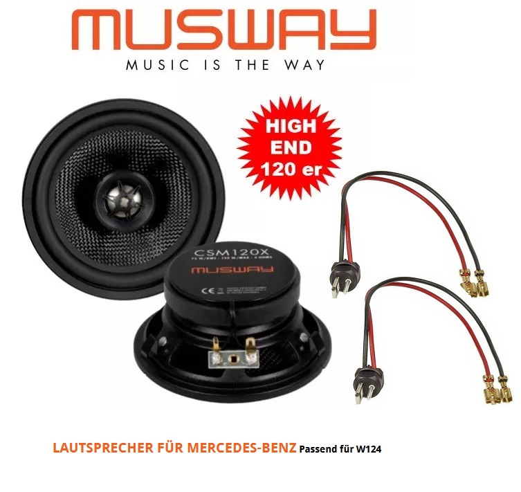 MUSWAY CSM120X 12cm Koax Lautsprecher Speziell für Mercedes Benz W124 inkl. Adapterstecker