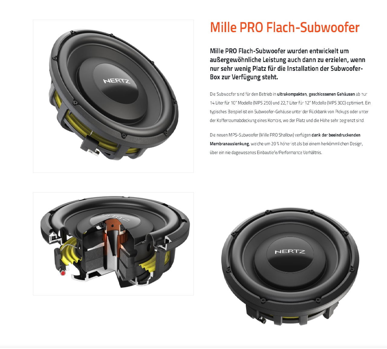 Hertz MPS 300 S2 Mille PRO Flachwoofer SHALLOW SUBWOOFER 12" 30cm Woofer 1000 Watt