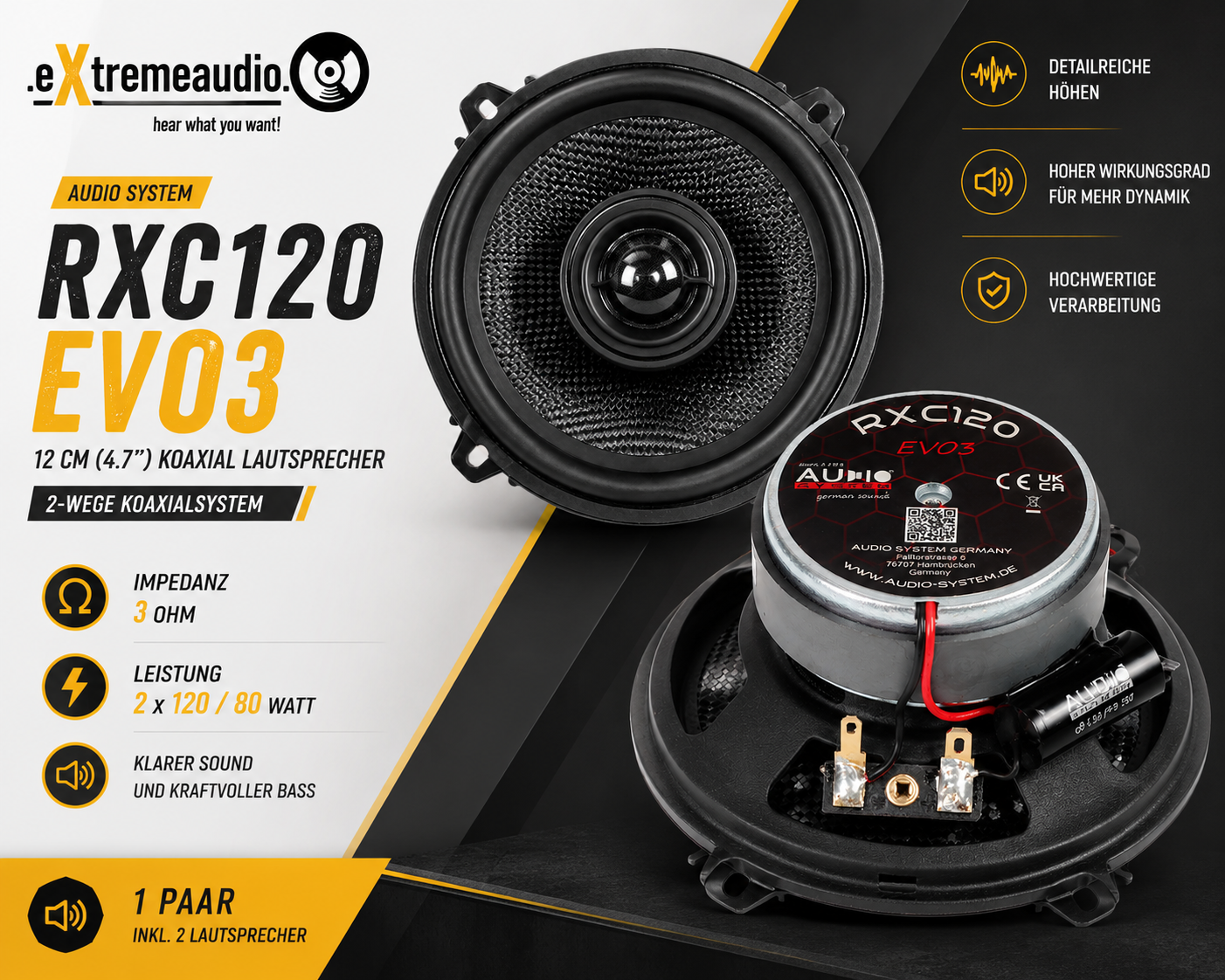 Audio System RXC120 EVO3 2-Wege 12 cm Koaxial Lautsprecher - 1 Paar   