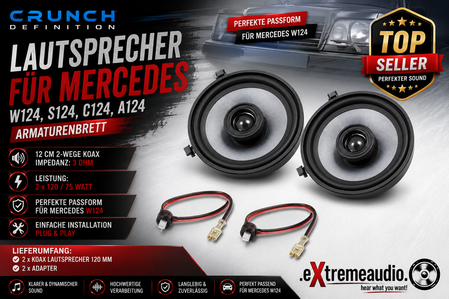 Audio System CO 120 EVO 12cm 2-Wege Koaxialsystem Mercedes W124 vorne u. hinten 120mm 1 Paar