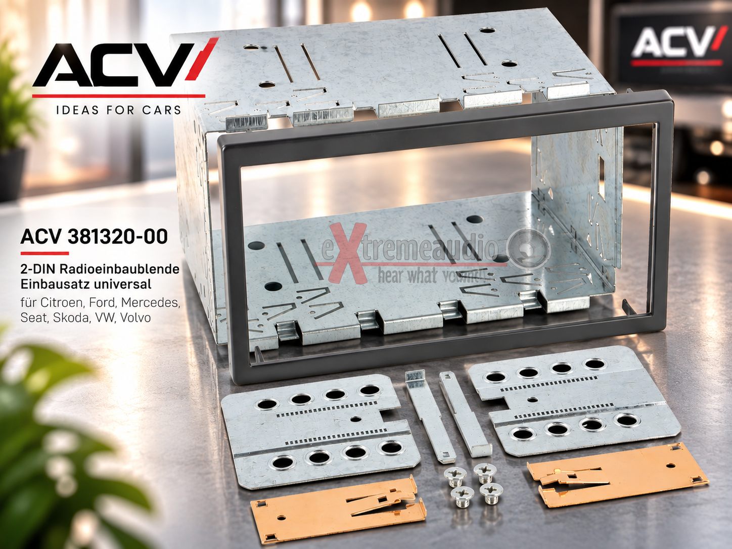 ACV 381320-00 2-DIN Radioeinbaublende Einbausatz universal für Citroen, Ford, Mercedes, Seat, Skoda, VW, Volvo