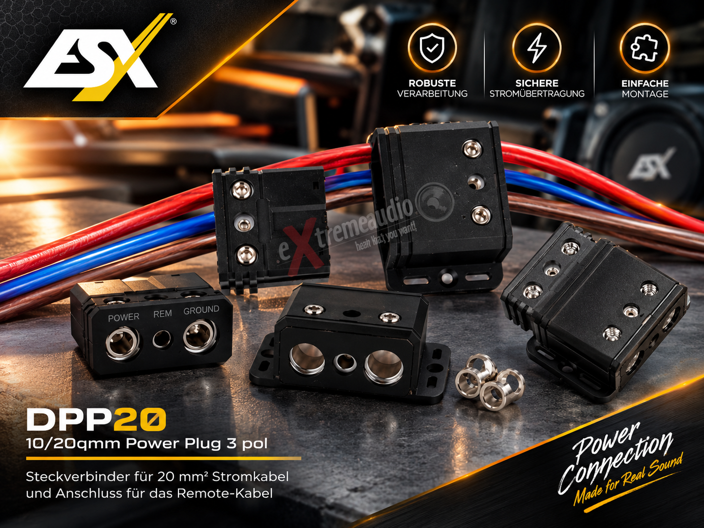 ESX DPP20 Steckverbinder für 20 mm² Stromkabel und Anschluss für das Remote-Kabel