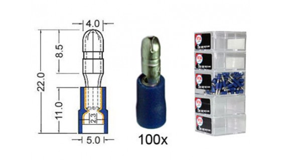 RTA 151.013-2 Rundstecker isoliert VINYL Doppelcrimp, 4,0 mm BLAU im 100er Pack