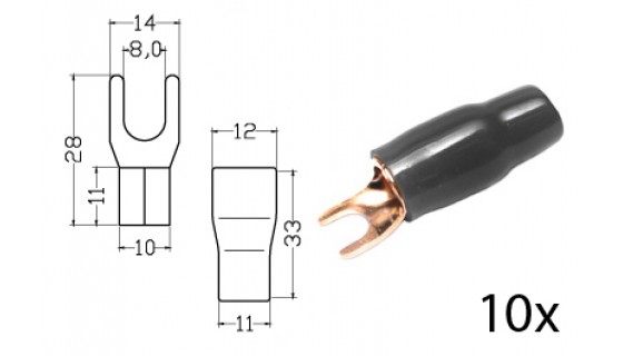 RTA 152.387-2 Clamping - fork terminals insulated, gold-plated, 10x BLACK 35mm2 diam. 8mm