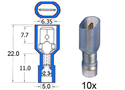 RTA 151.007-0 Nylon fully insulated flat pin 6.3 mm blue