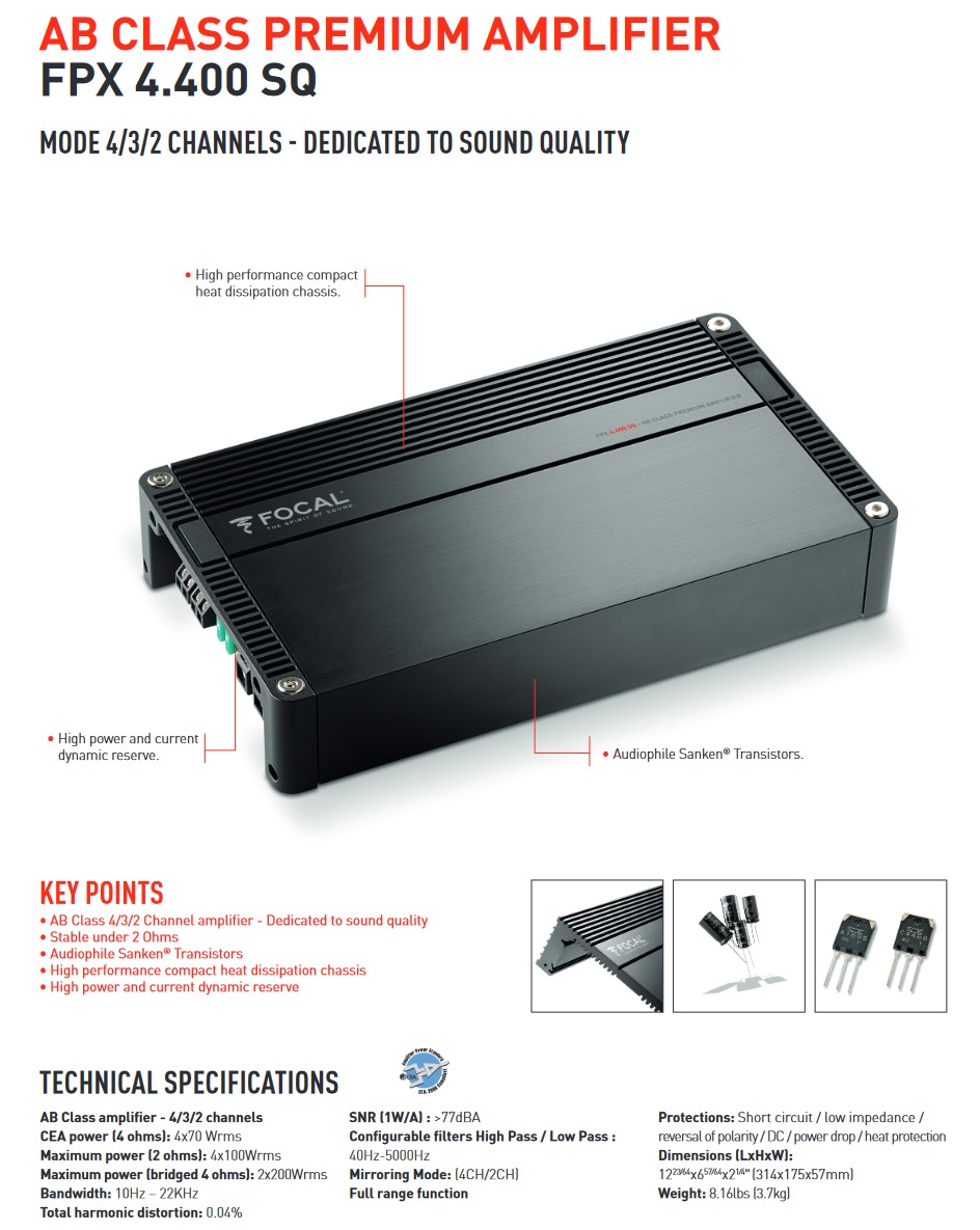 Focal FPX4.400SQ 4-Kanal Verstärker 4 x 70 W Class-A/B Amplifier