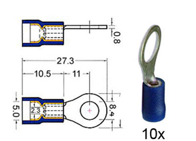 RTA 151.410-0 Terminal de bague de serrage isolés 8,4 mm bleu