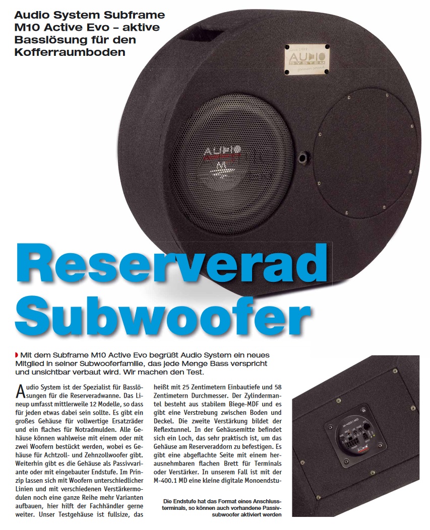 Audio System SUBFRAME M10 EVO ACTIVE 400 EVO Reserverad aktiv Subwoofer 400 Watt Bassgehäuse Bassreflexgehäuse mit M10 EVO + Verstärker + M-400.1 D