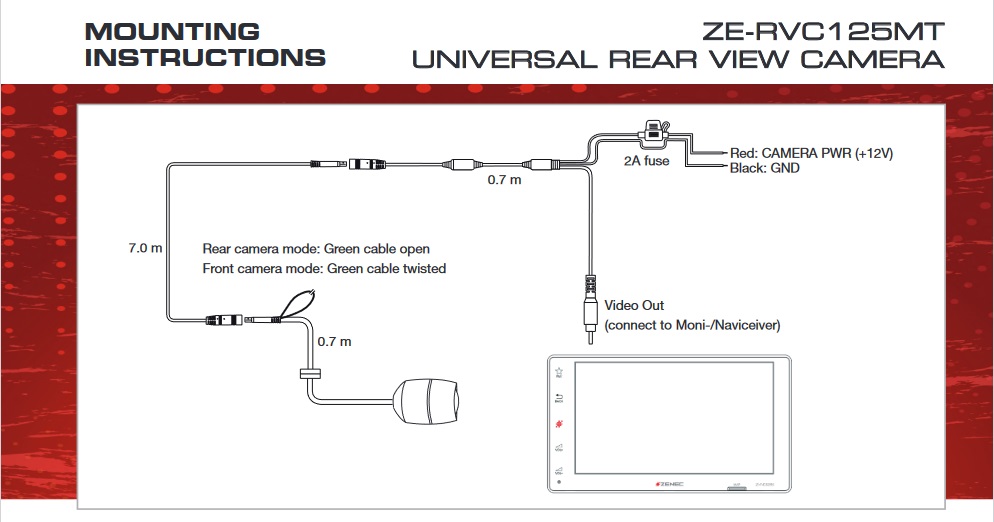 ZENEC ZE-RVC125MT Universalkamera - Rear View Camera mit nur 12 mm Durchmesser 