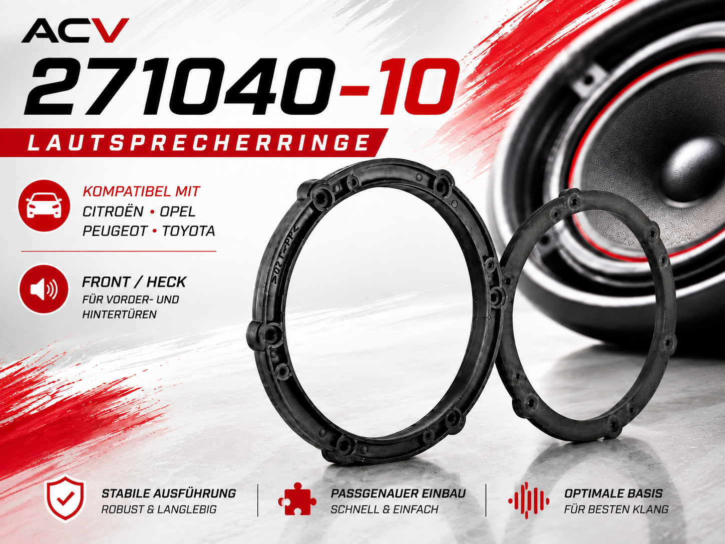 ACV 271040-10 Speaker rings Ø 165 mm Citroën / Peugeot / Toyota>front/rear