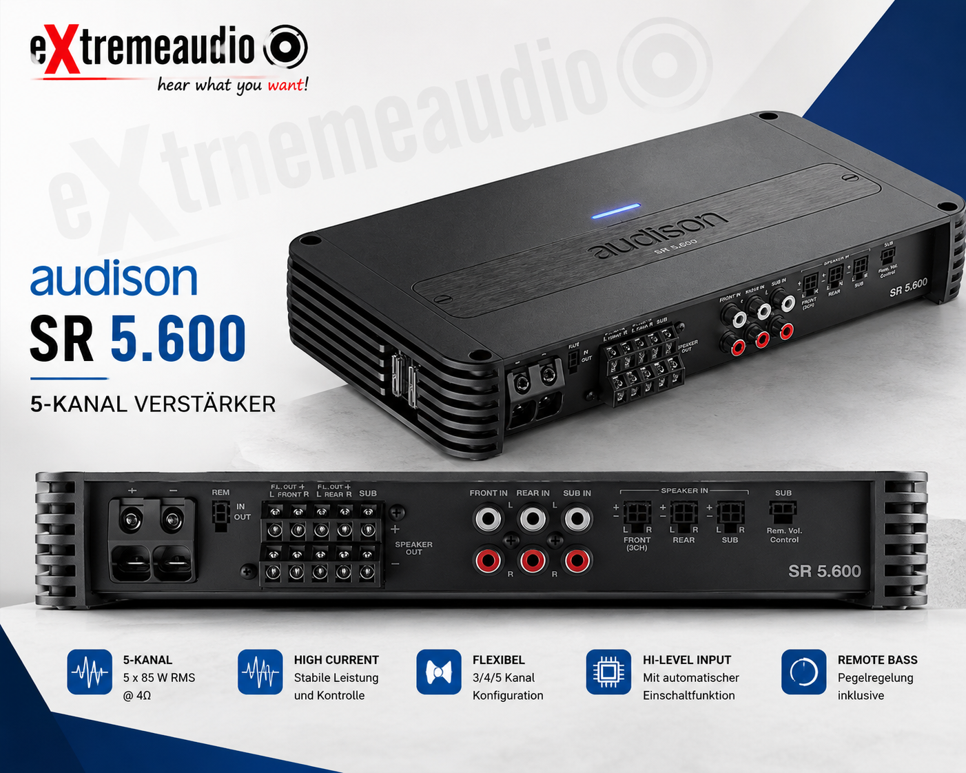 Audison SR 5.600 5-Kanal Verstärker Digital+Analog Endstufe 4x75+1x330 Wrms AMP
