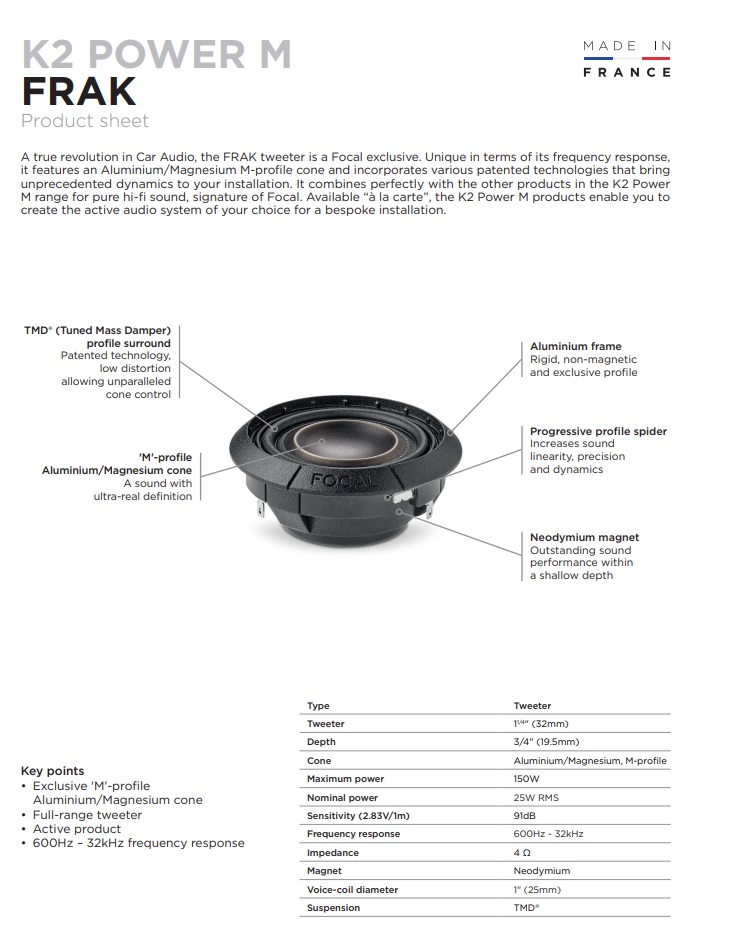FOCAL FRAK Hochtöner K2 POWER M-Serie, 32mm, 150 Watt - 1 Paar   