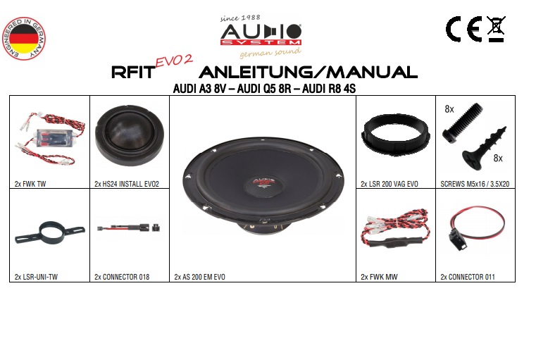 AUDIO SYSTEM RFIT AUDI A3 8V EVO2 Lautsprecher SET für AUDI A3 8V 2012->