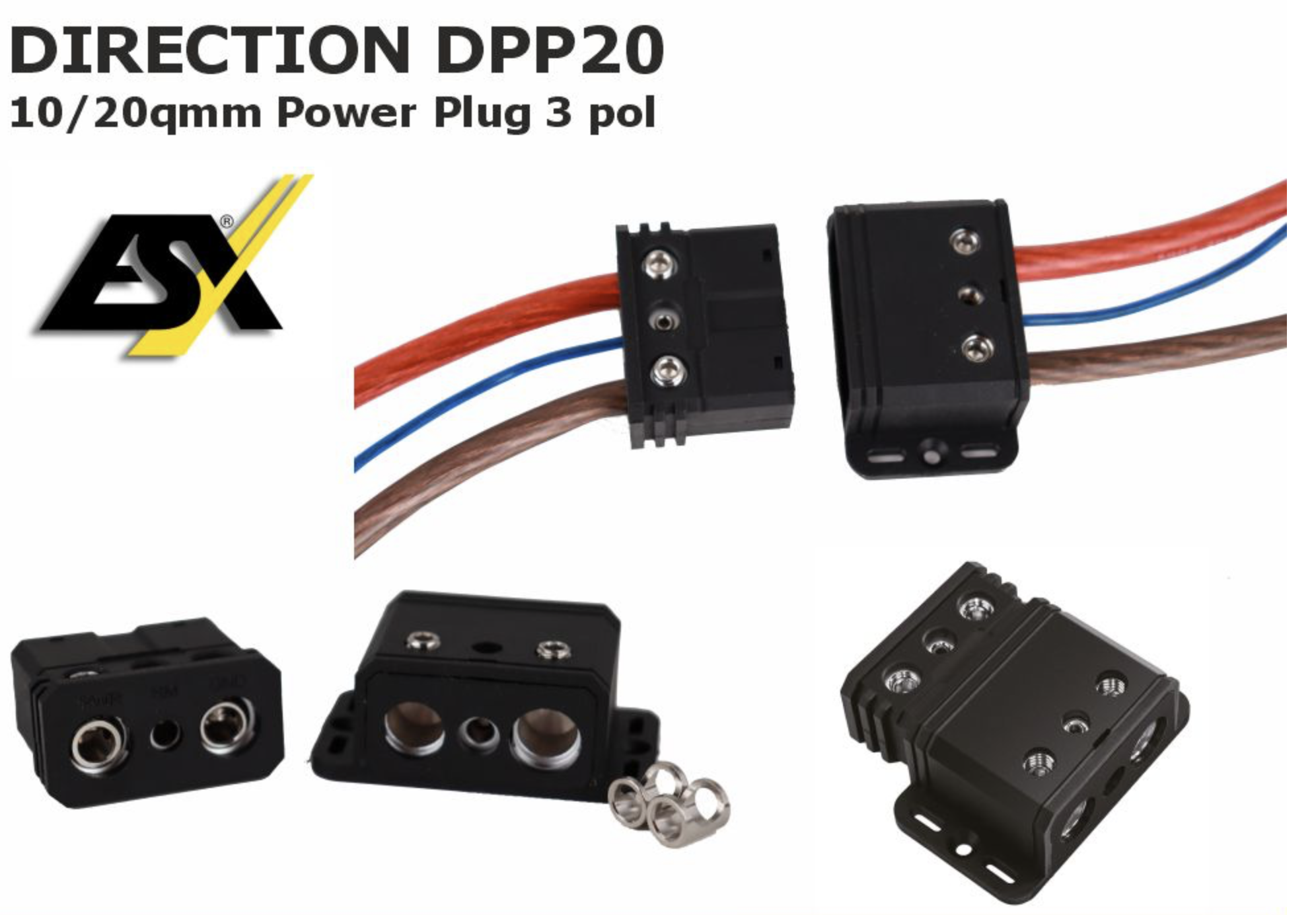 ESX DPP20 Steckverbinder für 20 mm² Stromkabel und Anschluss für das Remote-Kabel