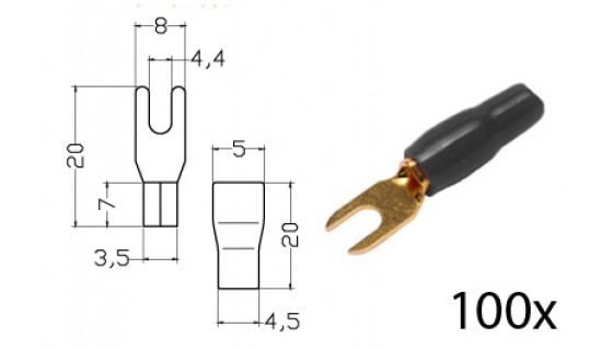 RTA 152.357-2 Morsetti di fissaggio - forcella isolati, placcato in oro, 100x NERO 4,0 - diam 6,0mm² . 4 millimetri