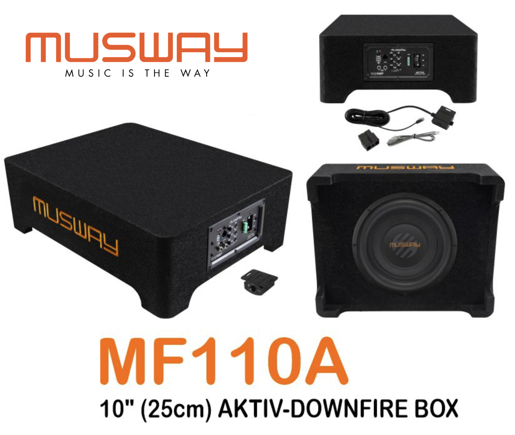  Musway MF110A Aktives Downfire Subwoofer System in flacher Bauweise mit 25 cm (10″) Subwoofer