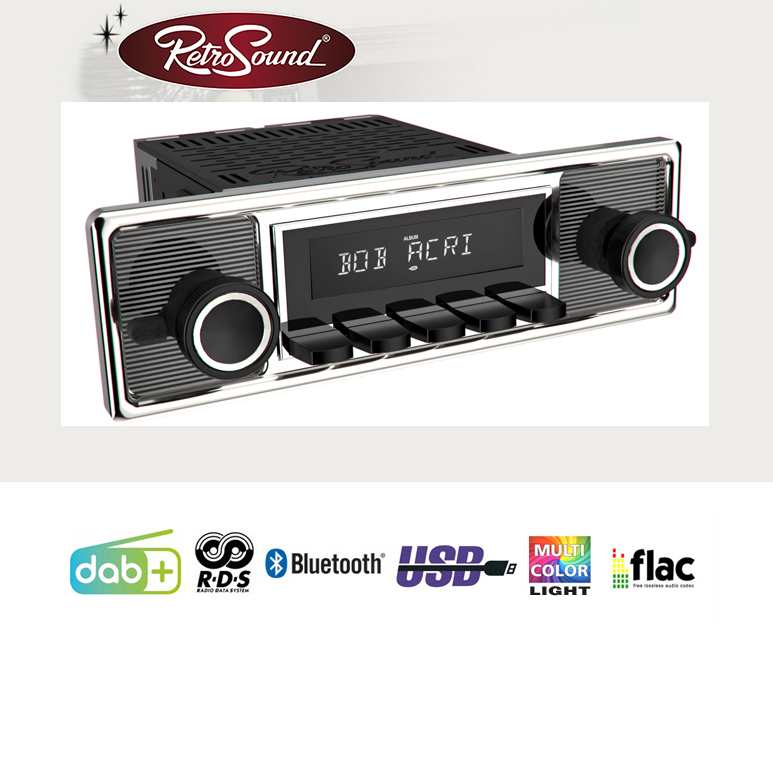 RETROSOUND RSD-MEXICO-7 "MOTOR-7" DAB+ Komplett-Set "Mexico" mit Zubehör Autoradio für Oldtimer und US-Cars