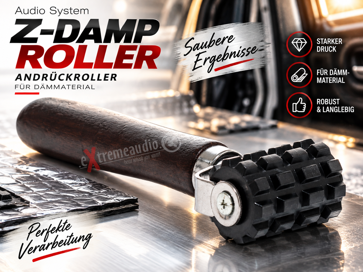 Audio System Z-DAMP ROLLER Andrückroller Roller für Dämmaterial mit starker Aluschicht