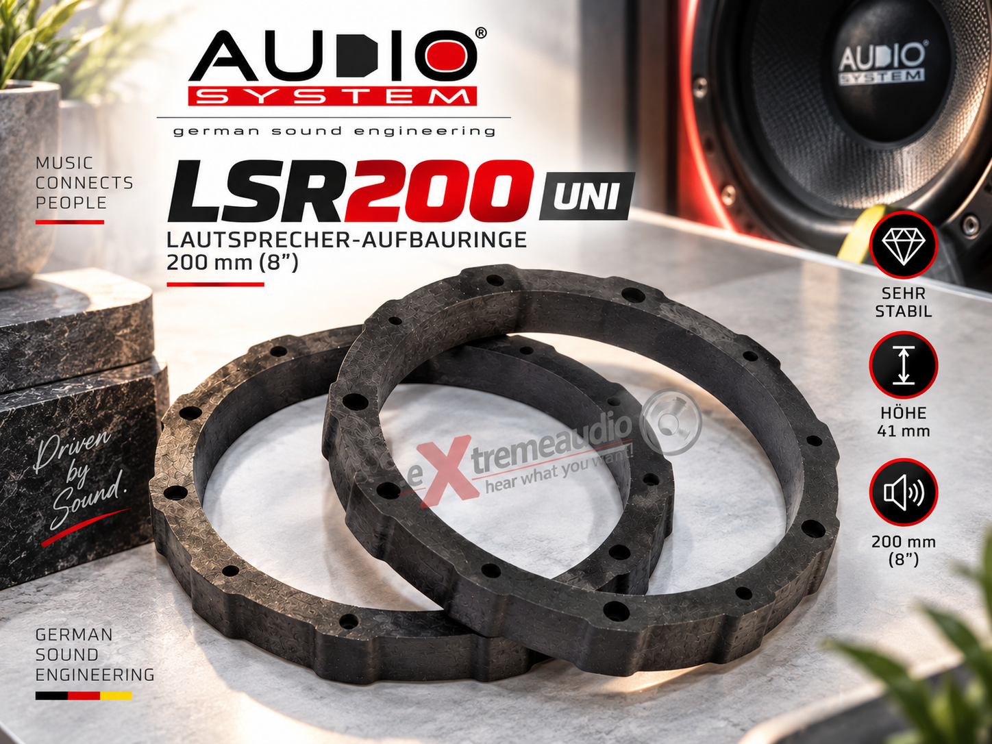 Audio System LSR200 UNI Sehr stabile Lautsprecher-Aufbauringe 200mm, Höhe: 41 mm 1 Paar