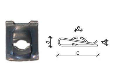 RTA 420.708-2 4,2 x 11 x 09 millimetri dado lamiera, a = 2,4 mm, d = 2 mm, e = 2,5 mm, c = 11,1 millimetri