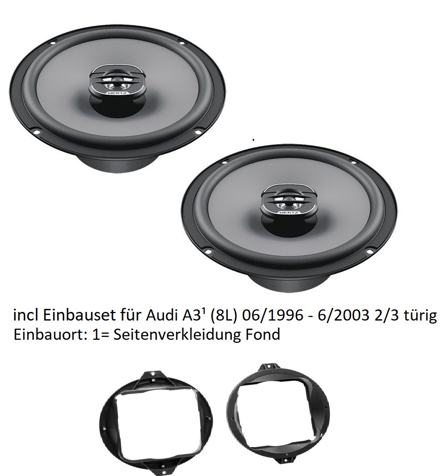 Audi A3 8L Seitenverkleidung Fond - Hertz Uno X160 - 16cm 2-Wege Koax incl. Lautsprechereinbauset 