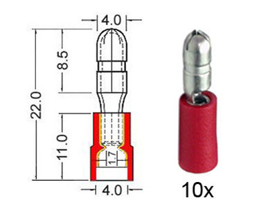 RTA 151.010-0 4mm fiche ronde isolé rouge