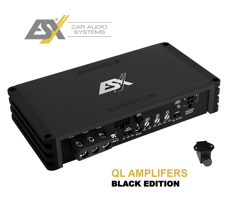 ESX QM500.2 2-Kanal Class D Mini Digital Verstärker 500 Watt RMS mit Bass Kabel Fernbedienung