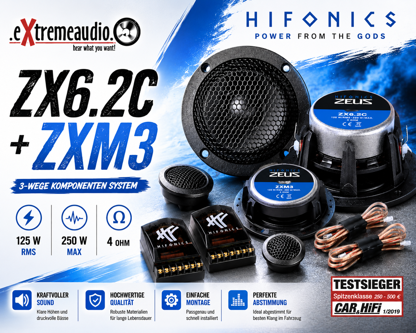 Hifonics 16,5 cm (6.5") 3-Wege Komponenten Lautsprecher Set ZX6.2C + ZXM3   