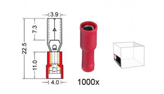 RTA 151.217-3 Une prise circulaire isolé Doublement VINYL, 4.0mm RED Pack de 1000