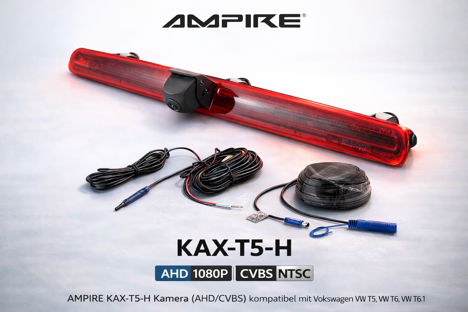 AMPIRE KAX-T5-H Kamera (AHD/CVBS) kompatibel mit Volkswagen VW T5 mit Heckklappe (kein Hochdach) VW T6/T6.1 mit Hochraumdach