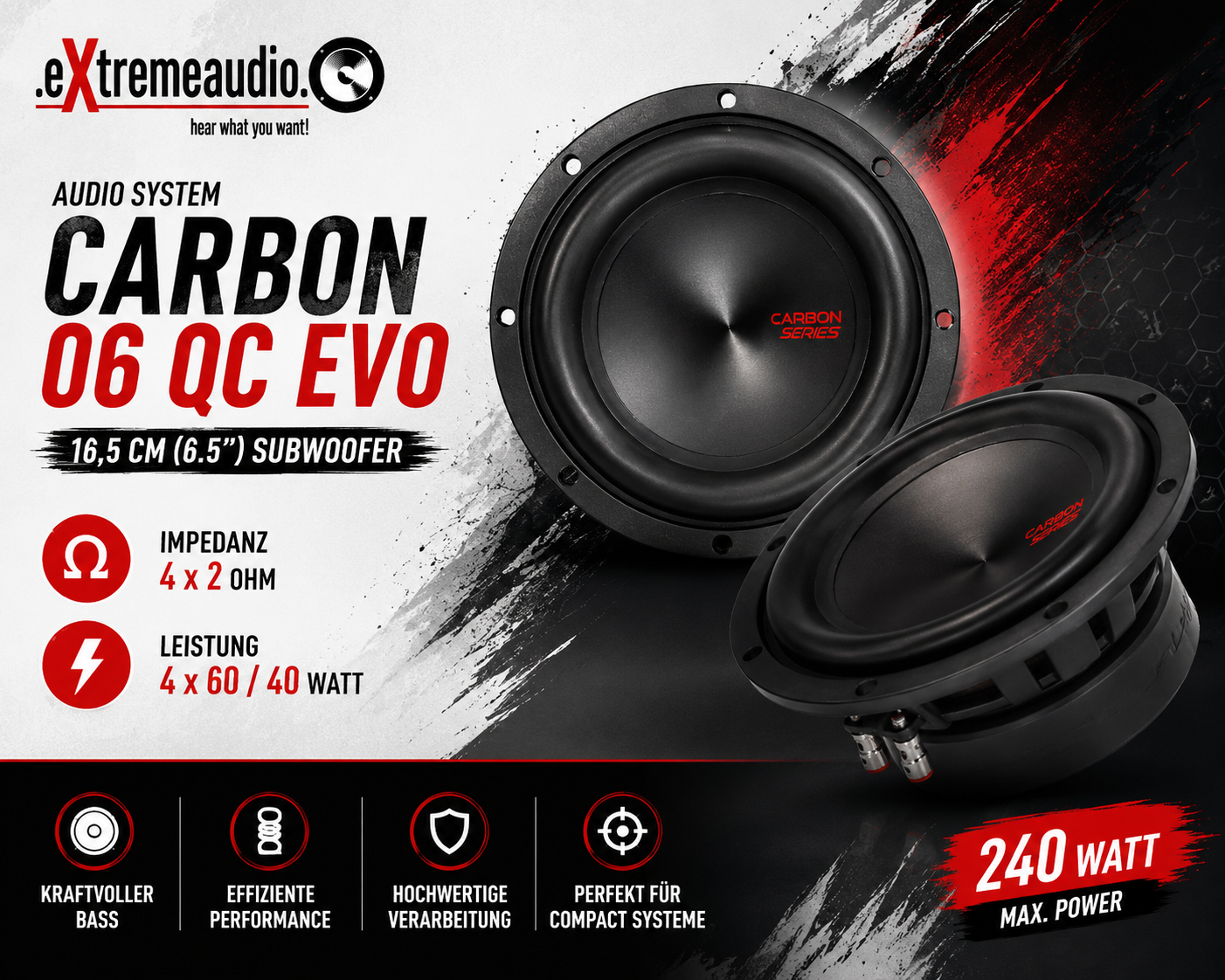 Audio System CARBON 06 QC EVO Subwoofer 16,5 cm (6.5") Woofer Bass 240 Watt