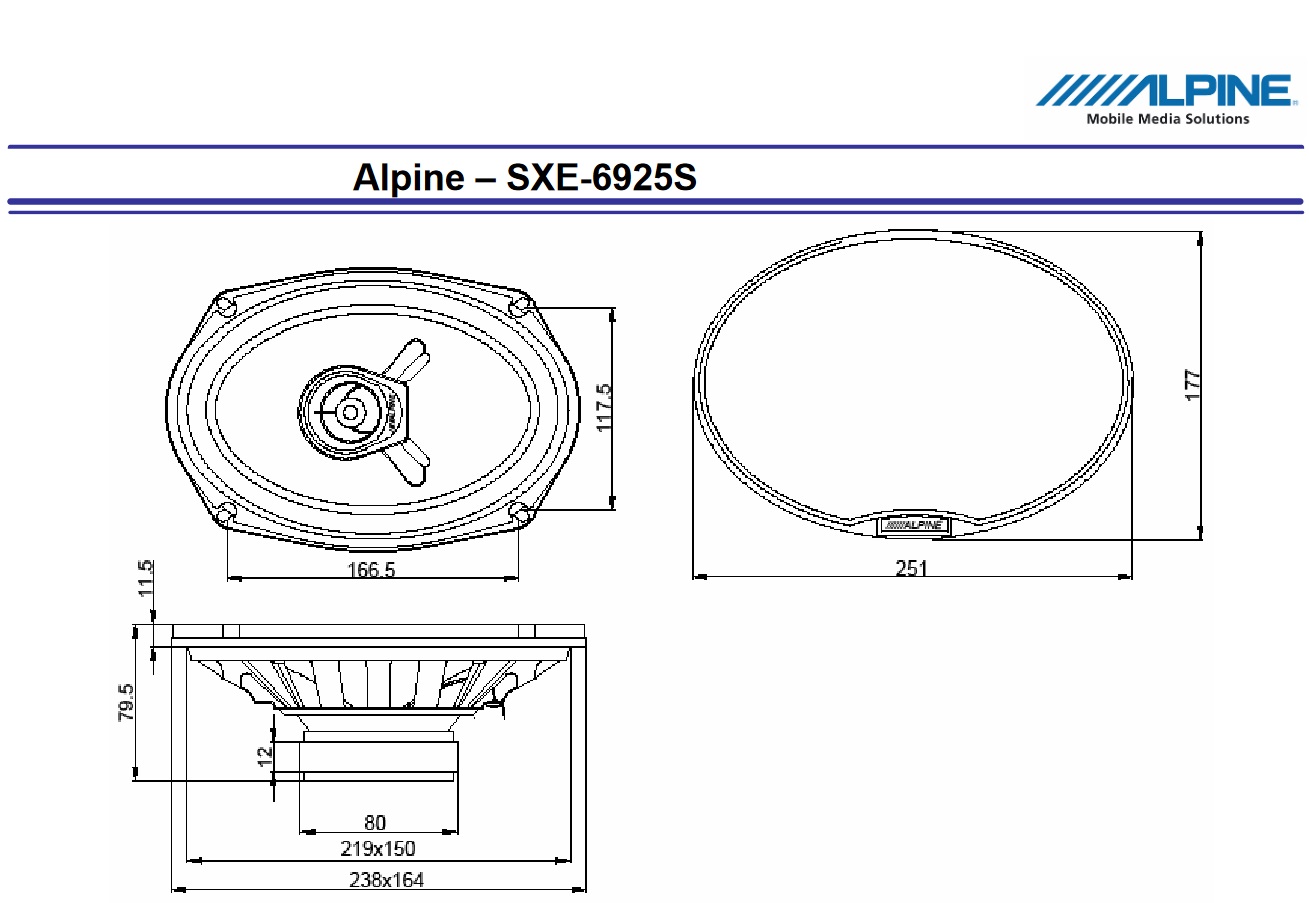 Alpine SXE-6925S 15 x 23 cm ( 6 x 9 Zoll) 2-Wege-Koaxiallautsprecher 1 Paar Koaxialsystem 280 Watt
