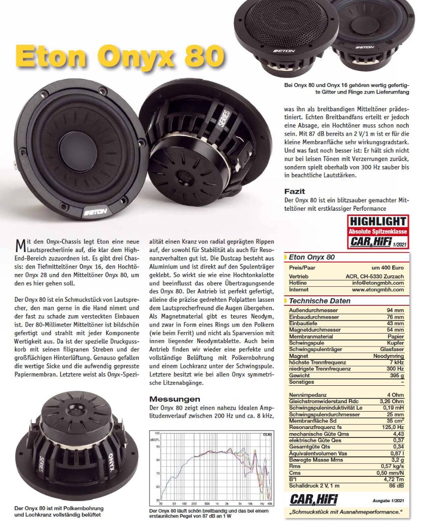 ETON ONYX 28 HIGH-END HOCHTÖNER (1") 28 mm Hochtöner EISA AWARD - 1 Paar