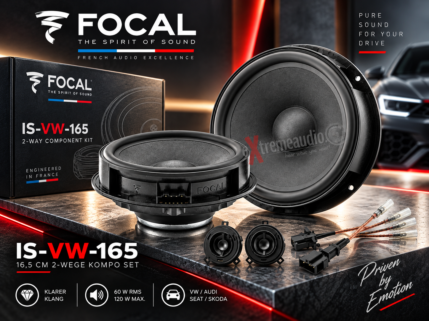 FOCAL IS-VW-165 16,5 cm (6.5") 2-Wege Kompo Lautsprecher Set kompatibel mit Audi, Seat, Skoda, Volkswagen VW 