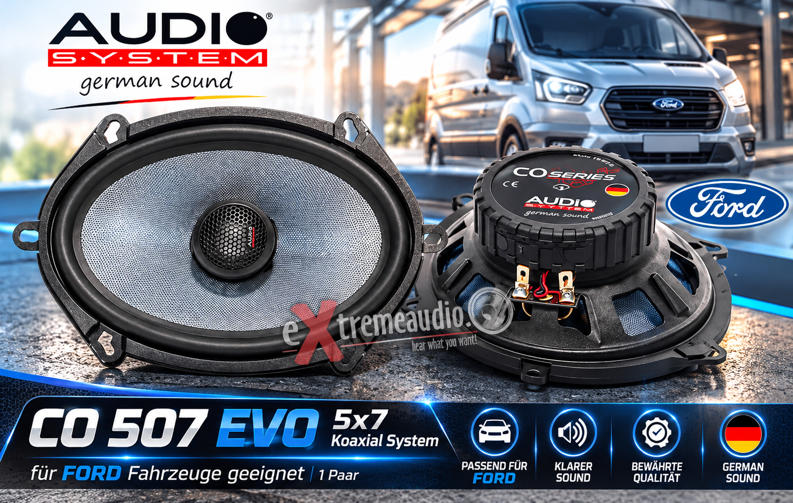 Audio System CO 507 EVO 5x7 Coaxial System für FORD Fahrzeuge geeignet 1 Paar