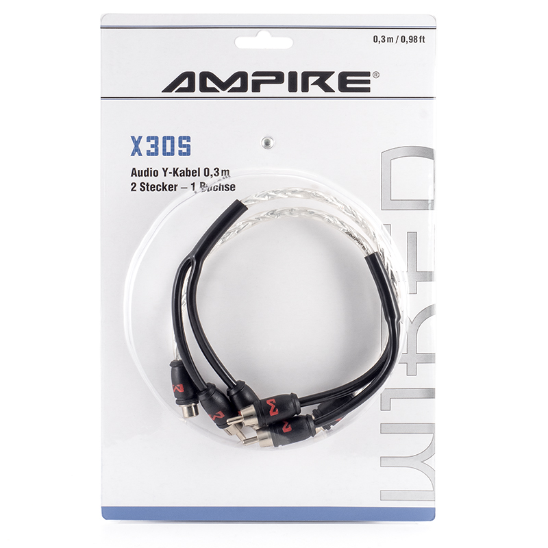 AMPIRE X30S Audio Y-Kabel Cinch 30cm, 2 Stecker - 1 Buchse, Blisterverpackung 1 Paar