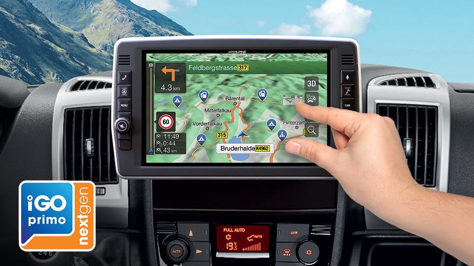 Alpine X903D-DU2 9-Zoll-Navigationssystem mit schwenkbaren Bildschirm für Fiat Ducato III, Citroën Jumper II und Peugeot Boxer II mit TomTom Karten und Apple CarPlay / Android Auto