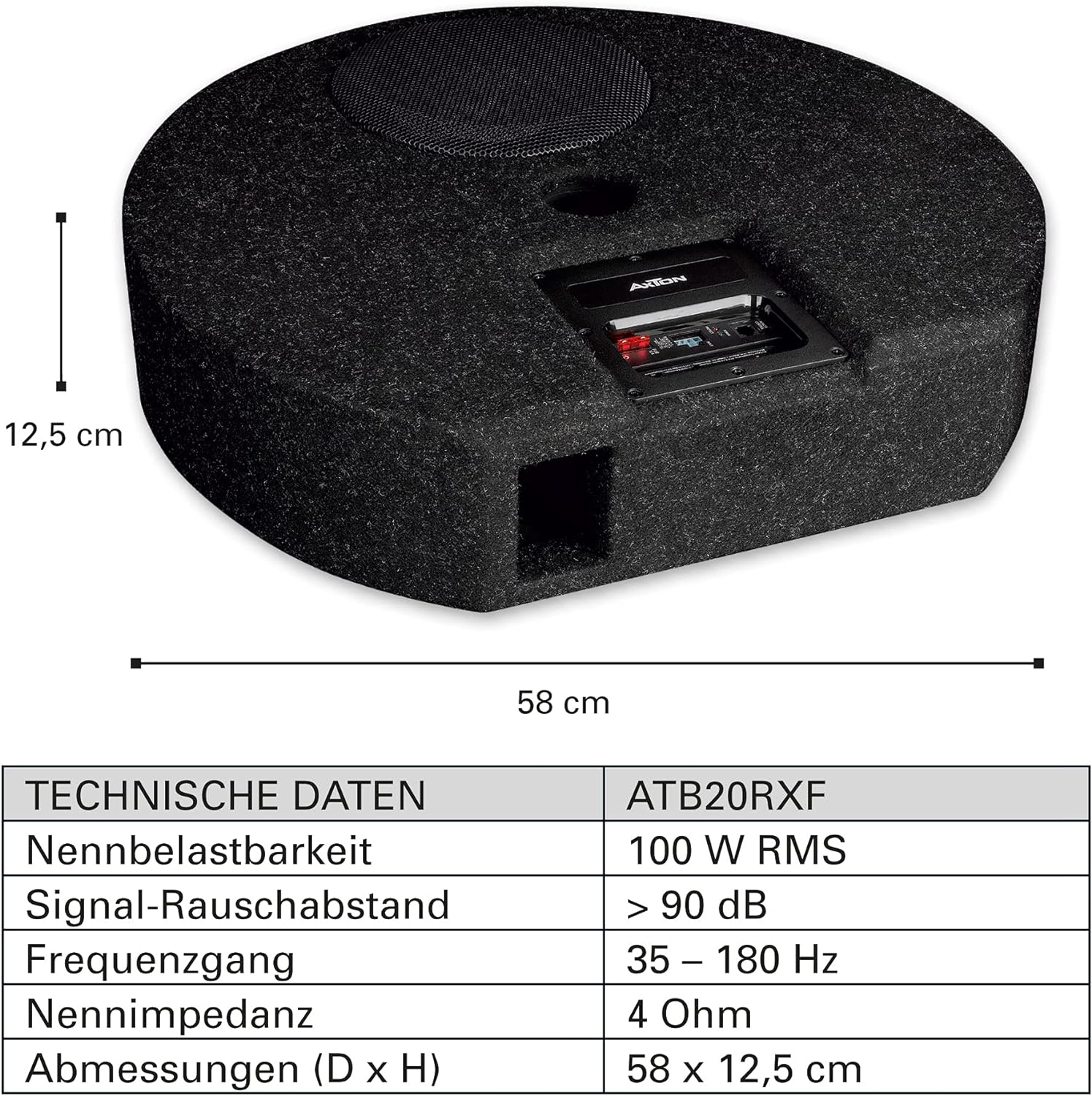 AXTON ATB20RXF Extraflacher 20 cm / 8" Aktivsubwoofer für die Reserveradmulde 100 W RMS