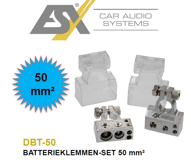 ESX DBT-50 Auto Batterieklemmen-Set bis 50 mm² Batterie-Polklemmen 2er Set  (Plus/Minus)