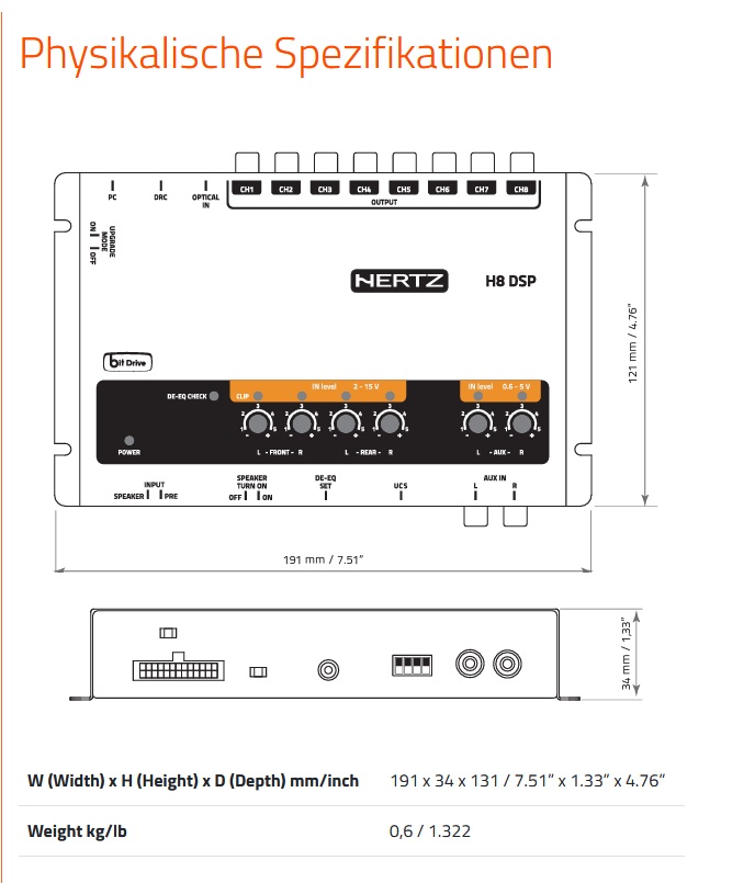 Hertz H8 DSP DRC 8 Kanal Digitaler Sound-Prozessor + DRC HE Fernbedienung