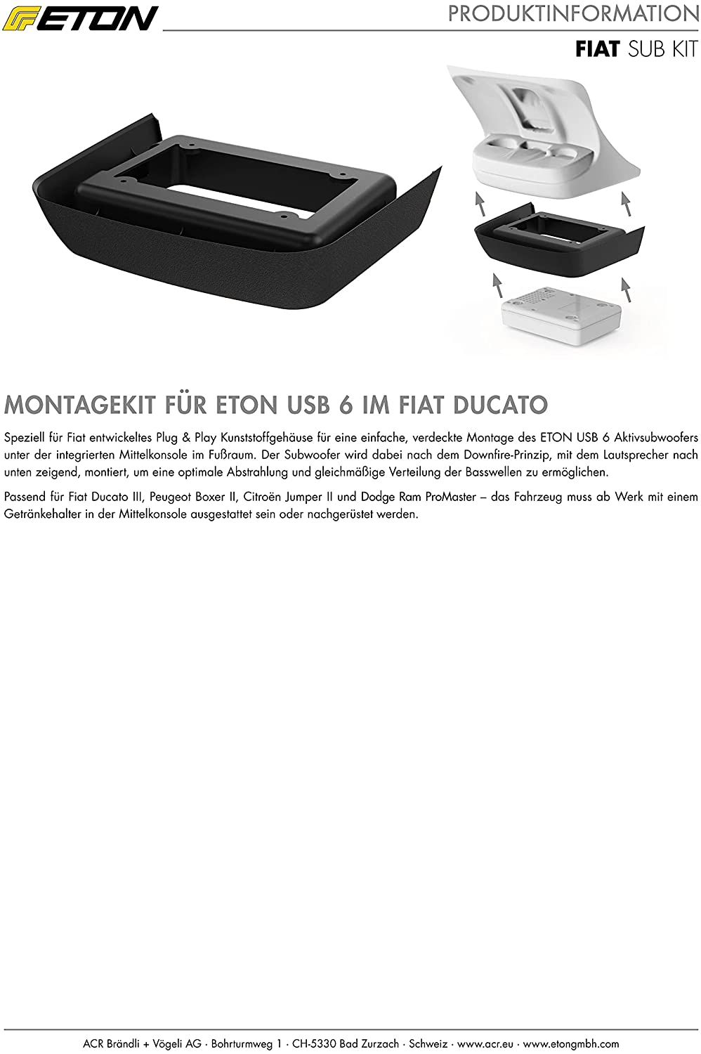 ETON FIAT-SUB Upgrade FIAT Ducato, Peugeot Boxer, Citroën Jumper, Dodge Ram USB6 Montagekit FIAT SUB KIT