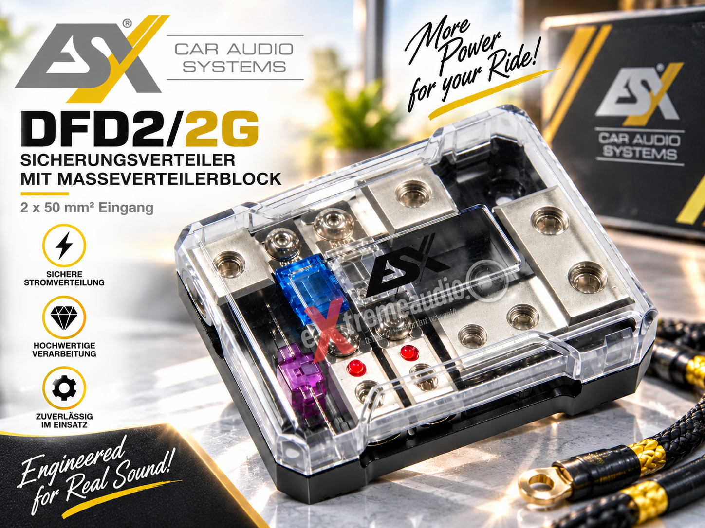 ESX DFD2/2G Sicherungsverteiler mit Masseverteilerblock 2 x 50 mm² Eingang