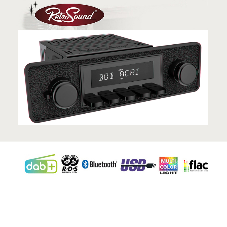 RETROSOUND RSD-BLACK-2DAB "MOTOR-2DAB" DAB+ Komplett-Set "Black" mit Zubehör Autoradio für Oldtimer und US-Cars Oldsmobil