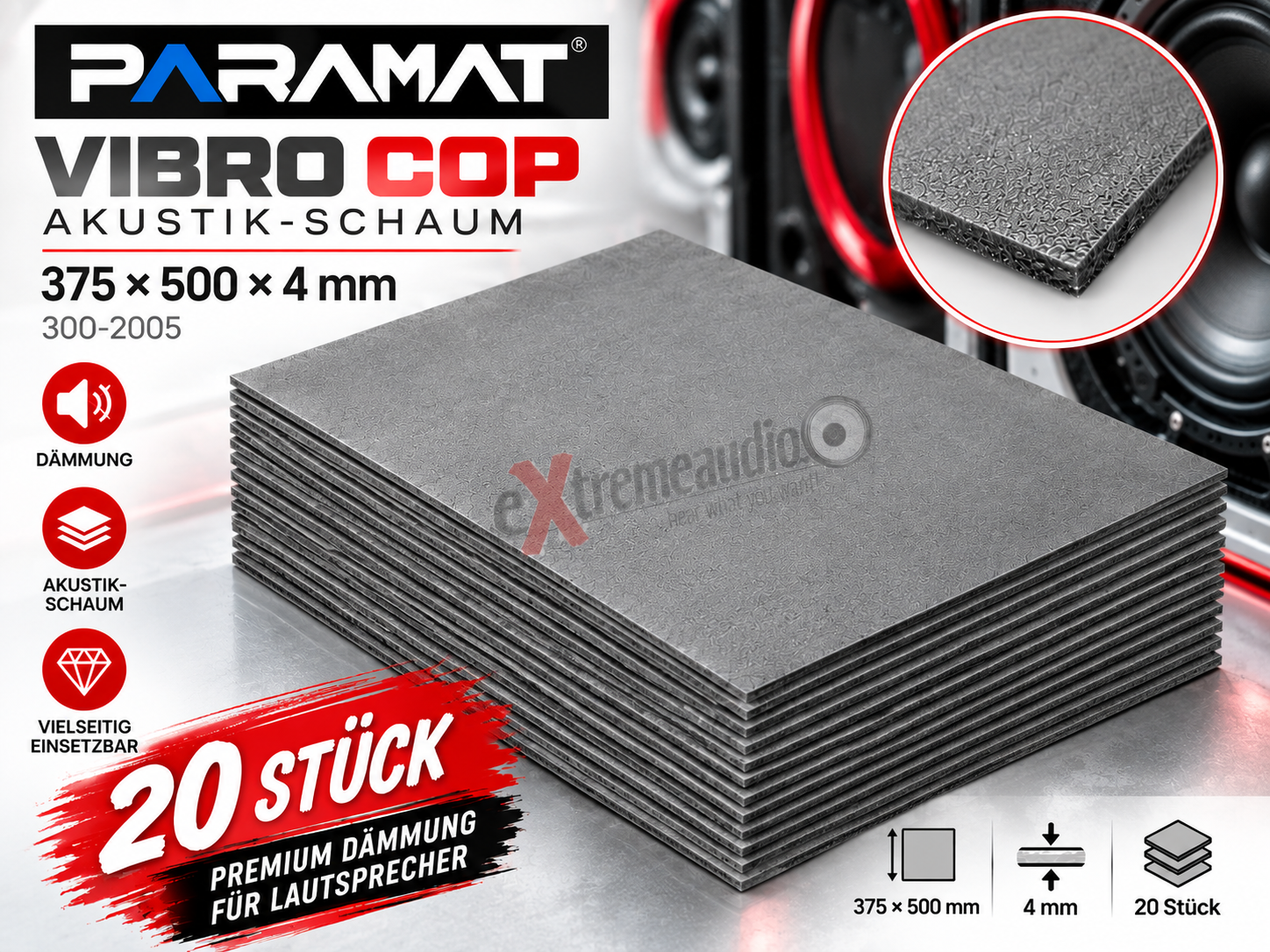 Paramat Vibro Cop Akustik-Schaum 375x500x4mm 20 Stück Matten Dämmung - 300-2005