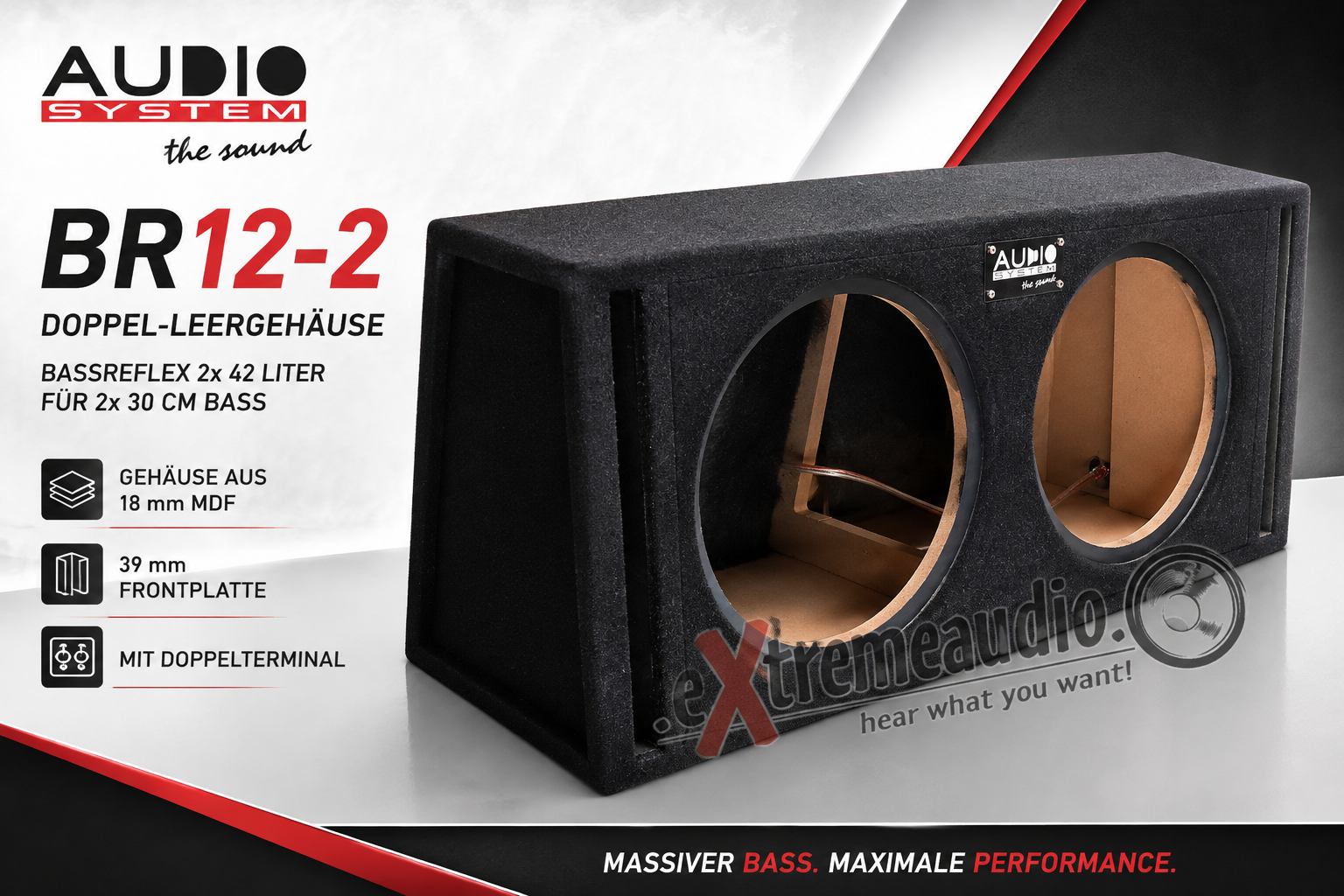 BR 12-2 audio bass cabinet del sistema reflex 2 x 42 l, BR12 vuoto